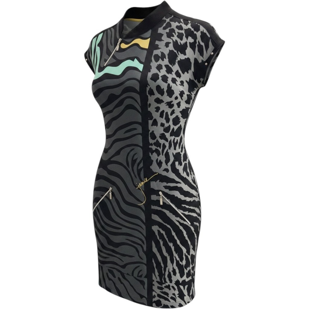 Jamie Sadock Golf Dress Women Small Grey Mixed Animal Print Zipper Artsy Sporty